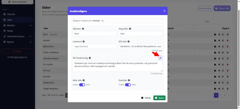 AI-f&ouml;rslag till SEO-texter i SiteAdmin