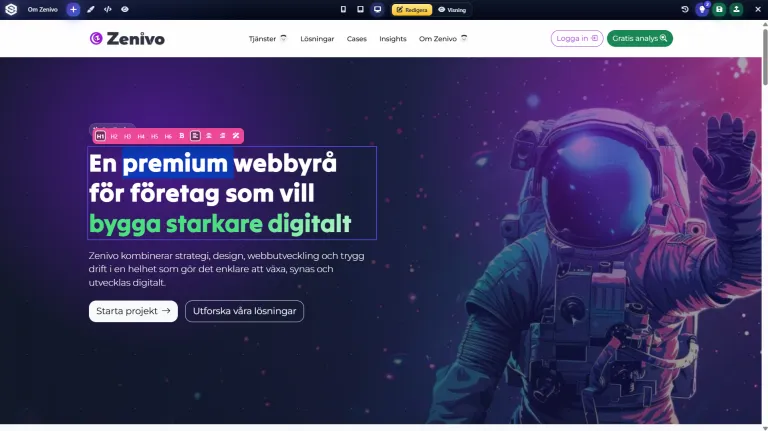 Exempel p&aring; webbplats byggd i SiteAdmin Editor