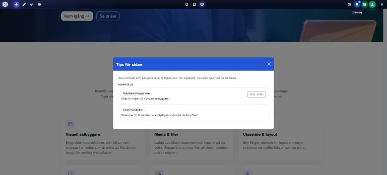 Tips f&ouml;r sidan i SiteAdmin Editor &mdash; f&ouml;rslag om rubriker och tillg&auml;nglighet vid sparning