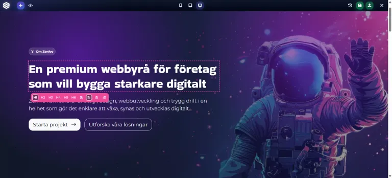 Exempel på webbplats byggd i SiteAdmin Editor