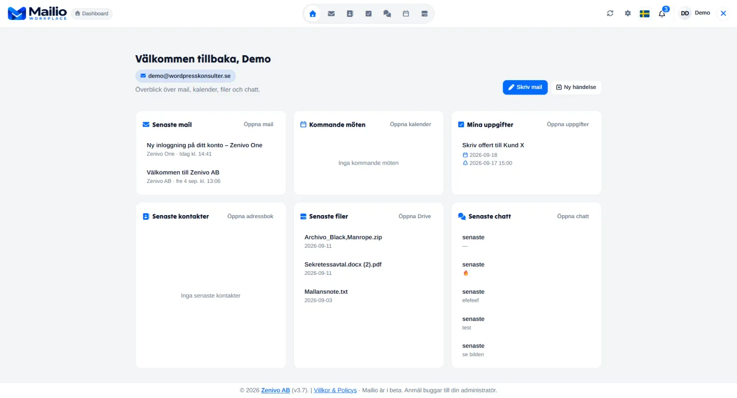 Mailio Workplace Dashboard